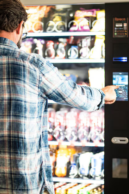 Man using a modern vending machine